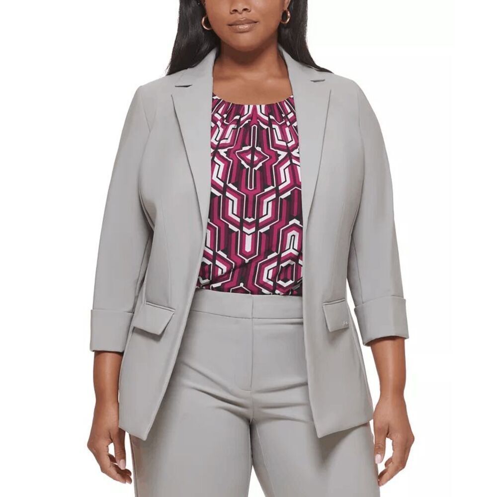 Calvin Klein Womens Plus 22W Gray Blazer Suit Jacket Open Front Stretch NWT